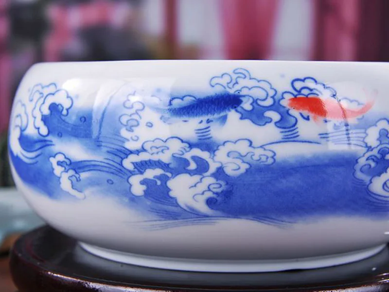 Керамическая фарфоровая чаша с изображением цветов/рыб для традиционного