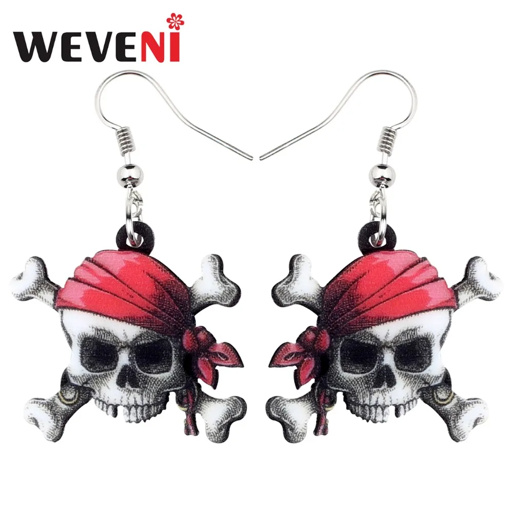 WEVENI акриловые серьги-подвески в форме капли с пиратским черепом для Хэллоуина