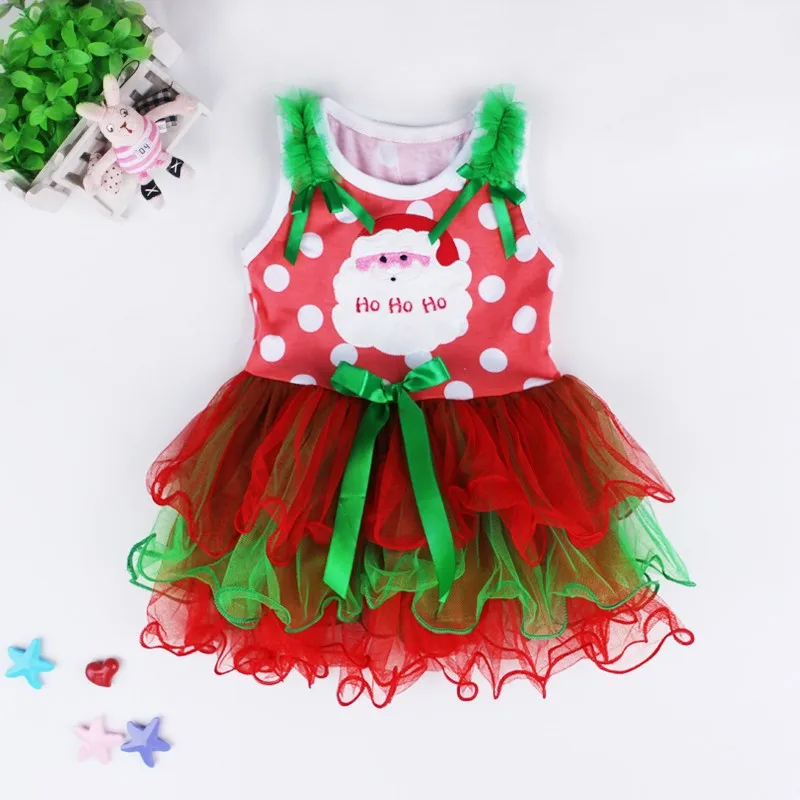 Christmas Girls Dress Santa Claus Polka Dot Baby Sleeveless Tutu Lace Party Costumes Girl | Детская одежда и обувь