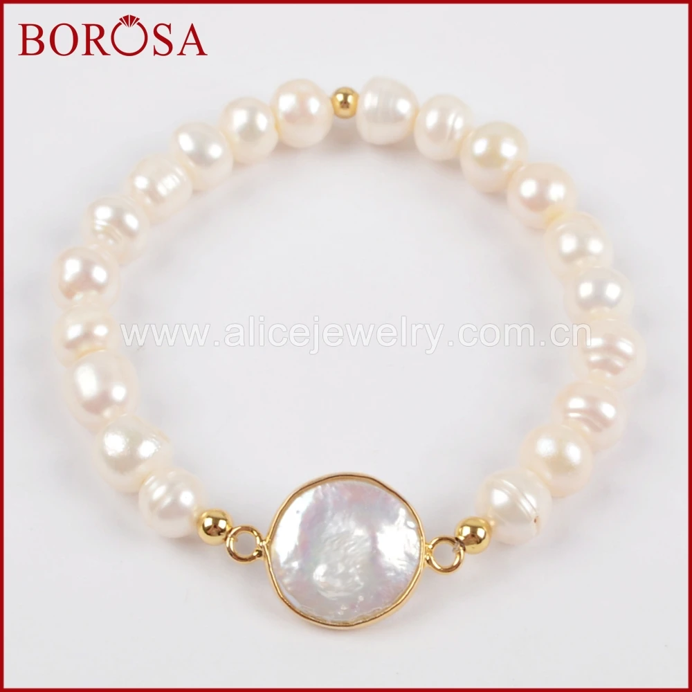 BOROSA 1 шт. браслеты из натурального жемчуга браслеты, Drusy Золото Цвет пресноводный жемчуг браслет из бисера для ювелирных изделий ручной работы G1407