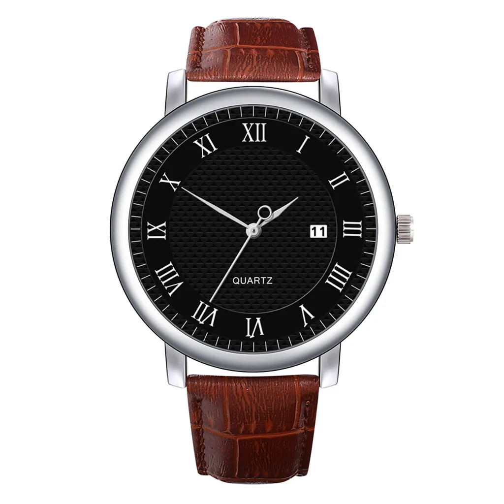 Часы наручные мужские кварцевые с кожаным ремешком и надписью | Наручные часы