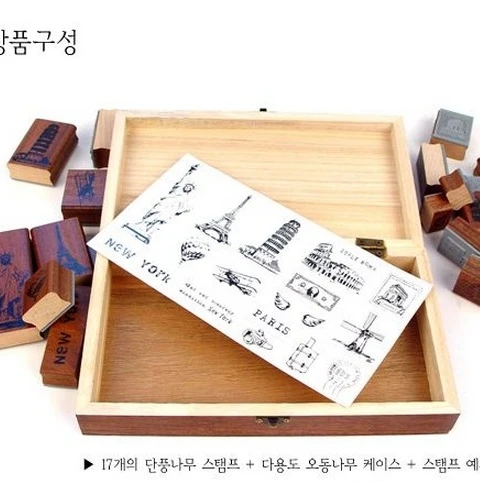 Wholesale stationery postage stamps landscape memories wooden stamp set A LIFE box packed ellos free shipping | Дом и сад