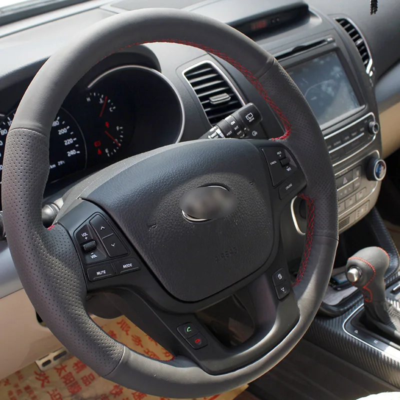 Шитый вручную черный кожаный чехол на руль BANNIS для Kia Sorento 2009-2014 | Автомобили и