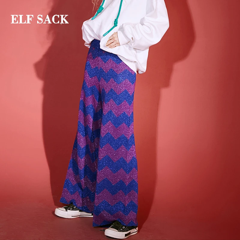 ELFSACK зимние новые стильные женские штаны повседневные в полоску Женские Широкие