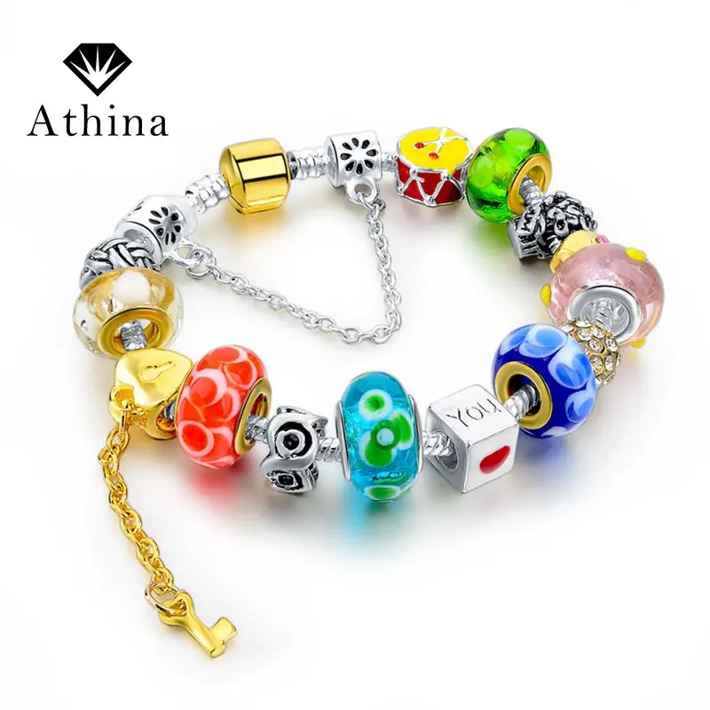 Новинка 2016 браслеты с подвесками кристаллами для женщин европейская Серебряная