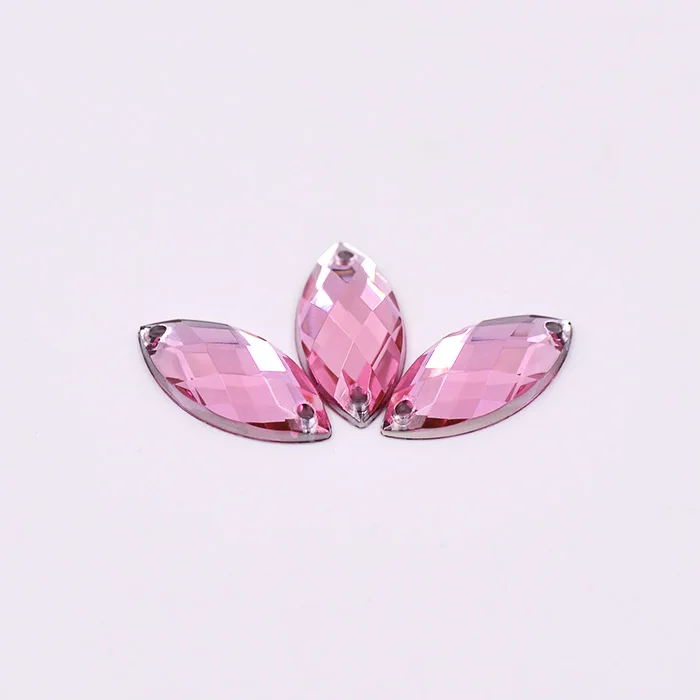 Pink JUNAO 7x15 мм Aqua Blue AB Кристалл пришить конский глаз стразы аппликация для шитья акриловые камни плоские с оборота Стразы бусины для одежды - Цвет: Pink