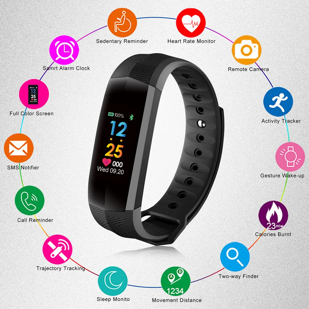 Lymoc Водонепроницаемый Фитнес браслет Bluetooth Спорт Браслет Смарт Часы Heart Rate трекер