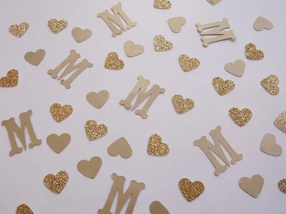 

Custom initial or number glitter Confetti heart Wedding Shower Decor Reception Table decor scrapbook favors