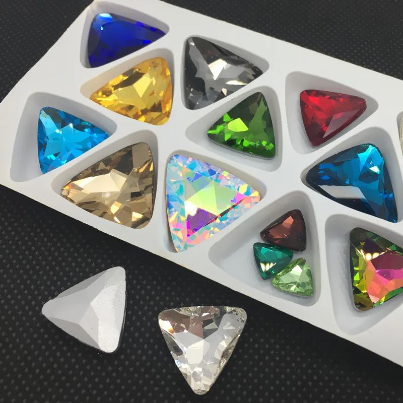 Mix color by random All Sizes Colors Pointback Triangle Glass Crystal Fancy Stone 8mm,10mm,12mm,18mm,23mm Bling Crystal AB,red, For Jewelry Making - Цвет: Mix color by random