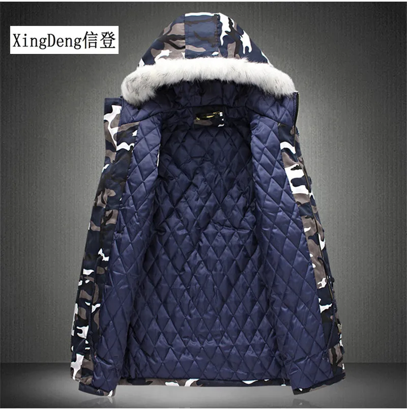 Мужская камуфляжная куртка XingDeng зимняя парка с капюшоном и меховым воротником