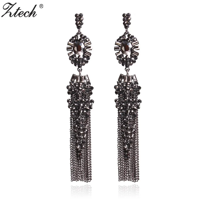 Женские винтажные серьги кисточки с кристаллами из сплава|tassel earrings|tassel earrings for
