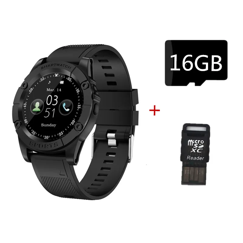Black 16GB Смарт-часы-телефон для мужчин с поддержкой sim-карты TF, шагомер, HD камера, круглые Bluetooth умные часы, фитнес-трекер для телефона Android IOS - Цвет: Black 16GB