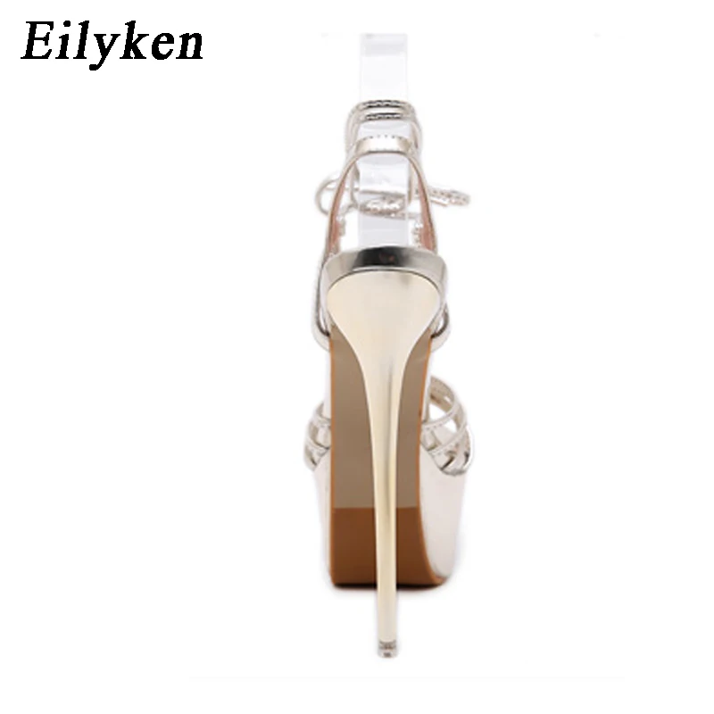Eilyken 2020 New Women Summer Open-toe Sandals Lace-Up Cross-tied Super High Heels Club Shoes Zapatos Mujer Golden | Обувь
