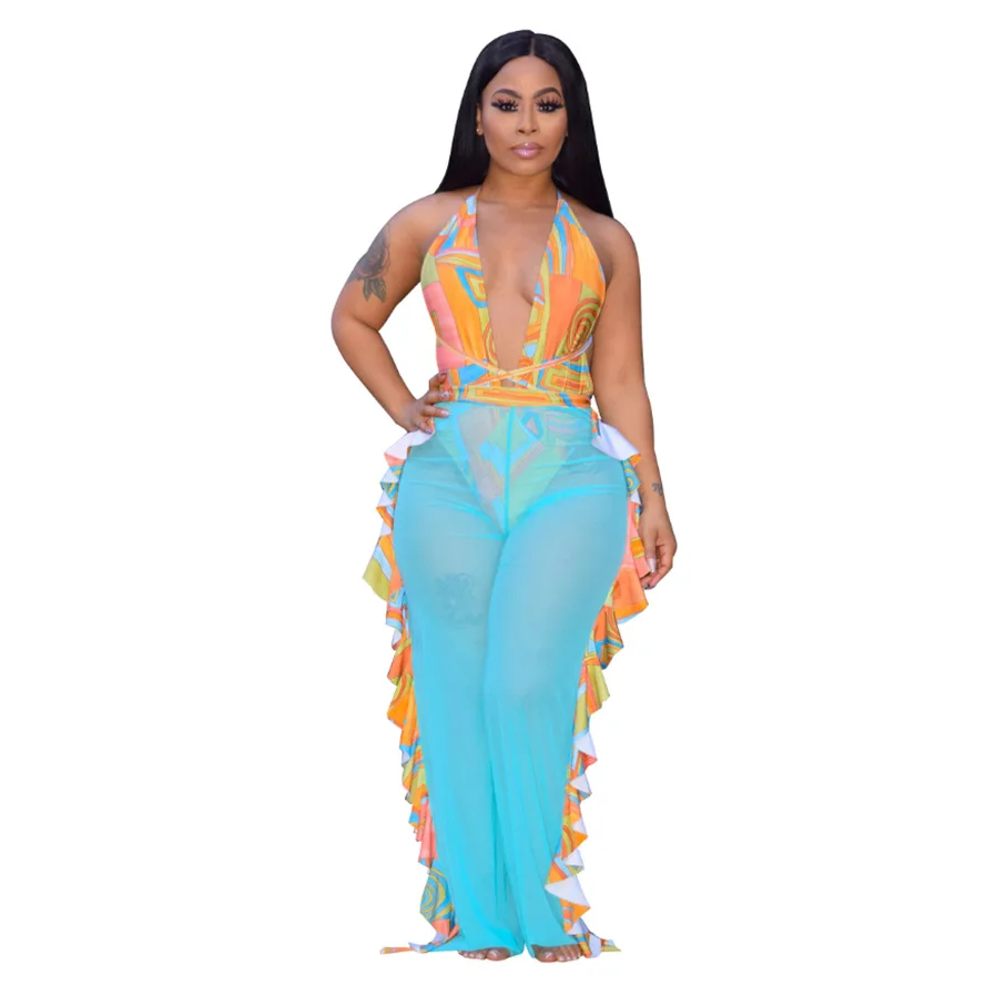 Женские широкие брюки с оборками пляжные длинные 5 видов цветов SJ3266 новинка