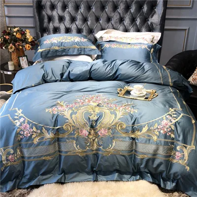 color 1 Зеленый роскошные вышитые 120 s из египетского хлопка Royal постельные принадлежности комплекты queen King свадебное пододеяльник простыня комплект наволочек 4 шт - Цвет: color 1