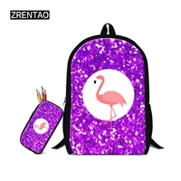 zrentao backpack polyester mochilas mochila pencil bags flamingo print pupil 2 pcsset le cartable for primary school student