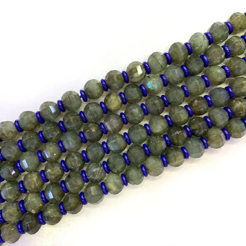 Бусины граненые круглые из натурального Лабрадорита насыпью бусины серого цвета