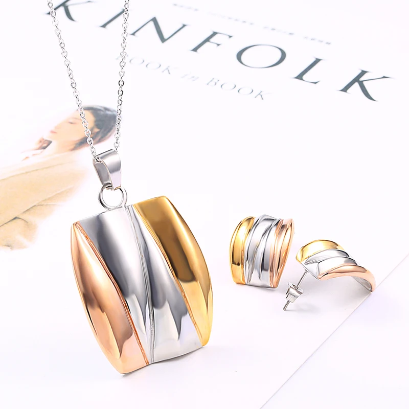 RIR модные квадратные ювелирные наборы из нержавеющей стали для свадьбы помолвки