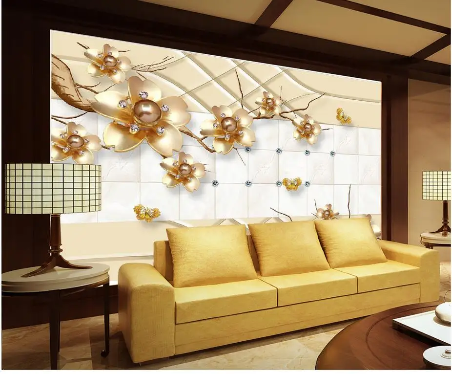 Home Decoration 3d wall murals modern living room wallpapers Gold jewelry flowers window mural wallpaper | Обустройство дома