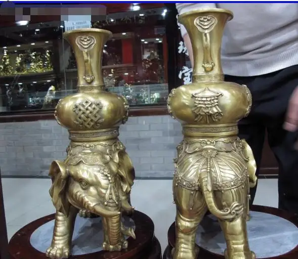 17 &quotдворец медная латунь фэн шуй слон сокровища бутылка ваза пара|Статуи и