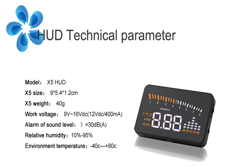 3-дюймовый X5 OBD2 HUD на лобовое стекло Дисплей автомобиля Температура воды Спидометр головой вверх Дисплей электронное мусорное ведро с автоматическим тире Экран проектор