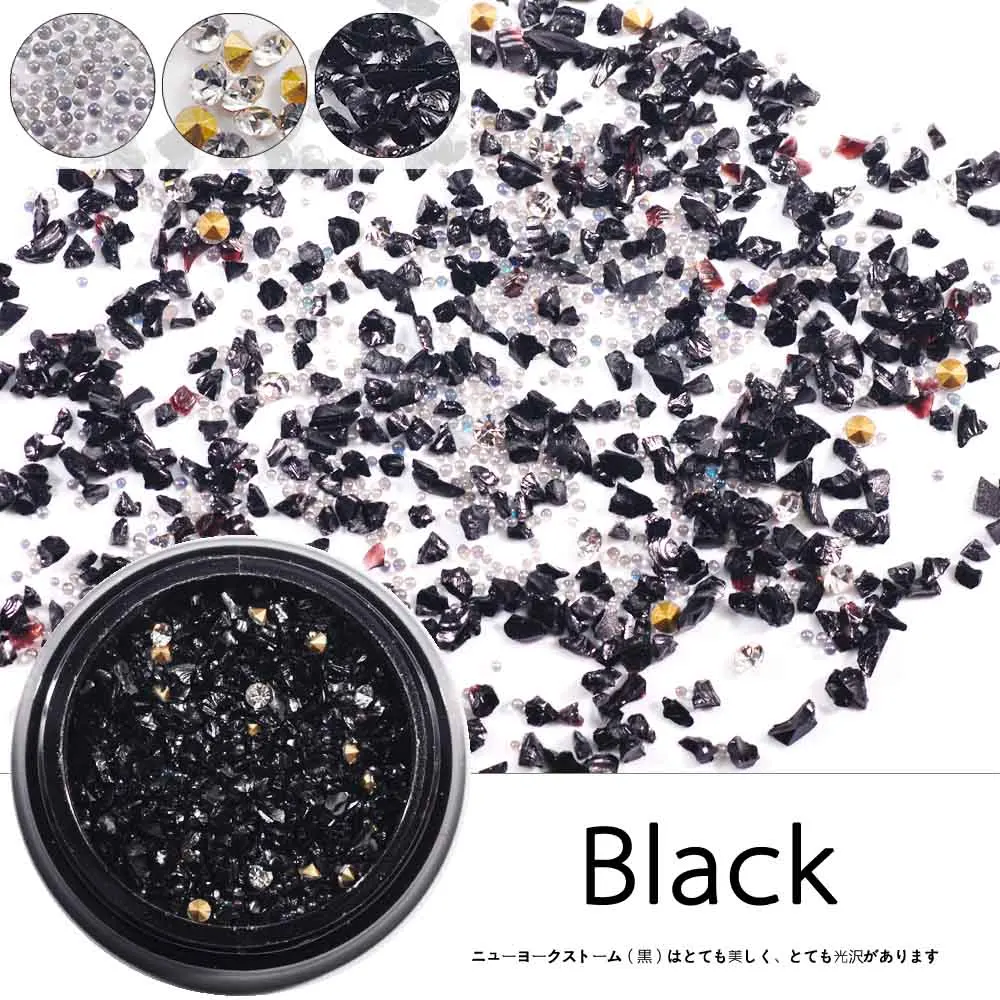 001 black Нью-Йорк шторм 6 стилей щебень неправильные маленькие бусины для ногтей 3D дизайн ногтей Diy Дизайн Маникюр украшения в коробке аксессуары - Цвет: 001 black