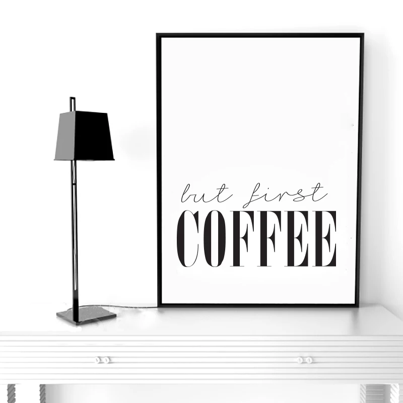 Декор в скандинавском стиле цельные черно белые буквы но первый cofee для домашнего