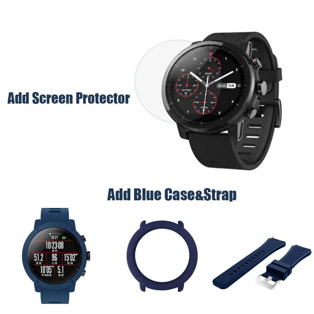 Dark Blue Case Strap Huami Amazfit Stratos 2 Amazfit Pace 2 умные часы с gps PPG пульсометром 5ATM водонепроницаемые спортивные умные часы - Цвет: Dark Blue Case Strap