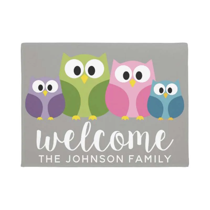 Милый мультяшный семейный и пользовательский дверной коврик с изображением совы