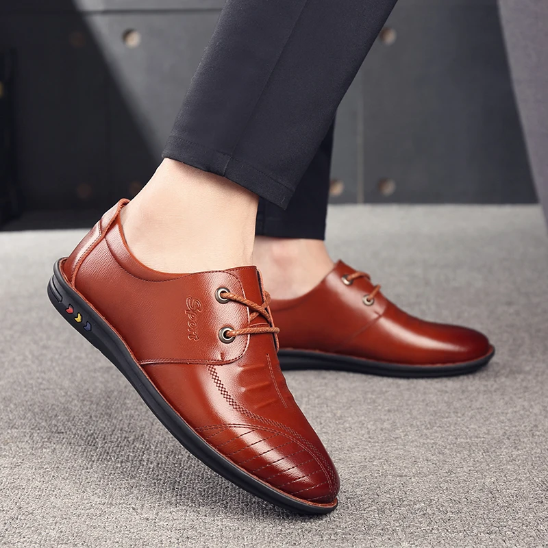 INLIKE Men Leather Flats Shoes Solid Color Breathable Non-slip Soft Buttom Doug Lace-Up Spring/Autumn Men's | Обувь