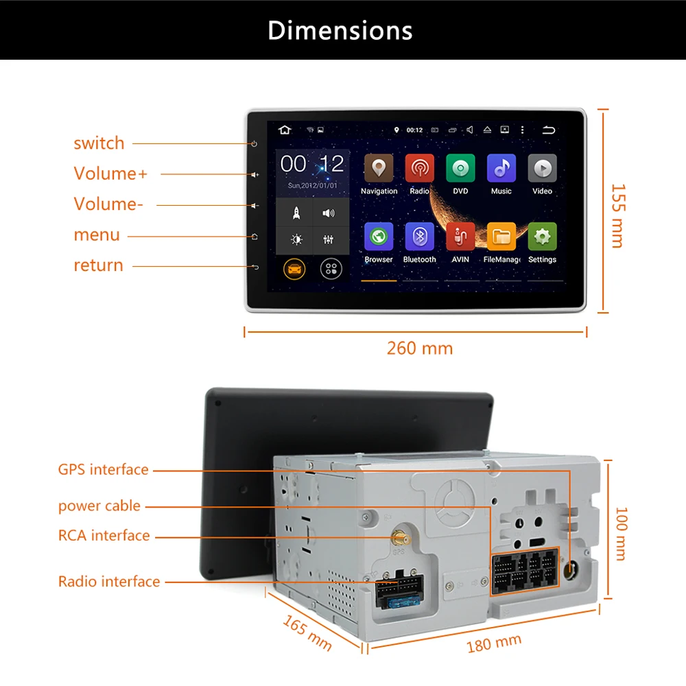 Junsun 10 1 "2 din Автомобильный dvd-радиоплеер Android gps навигация Bluetooth универсальный
