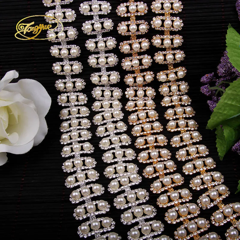 1 ярд Золотой Серебряный бисерный жемчужный горный хрусталь отделка свадебный