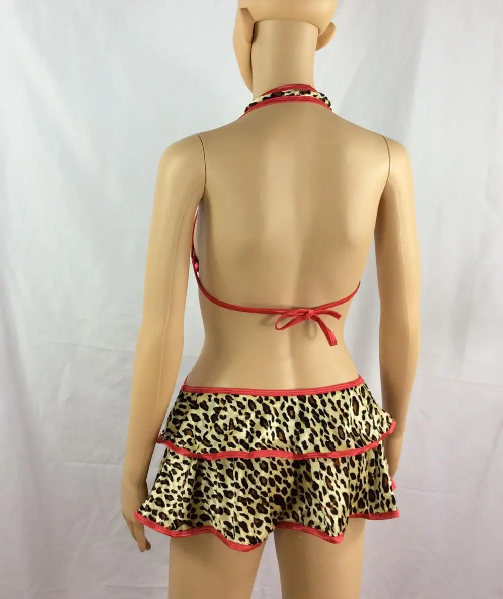 Женские сексуальные комплекты платье юбка стринги коричневый Леопардовый принт