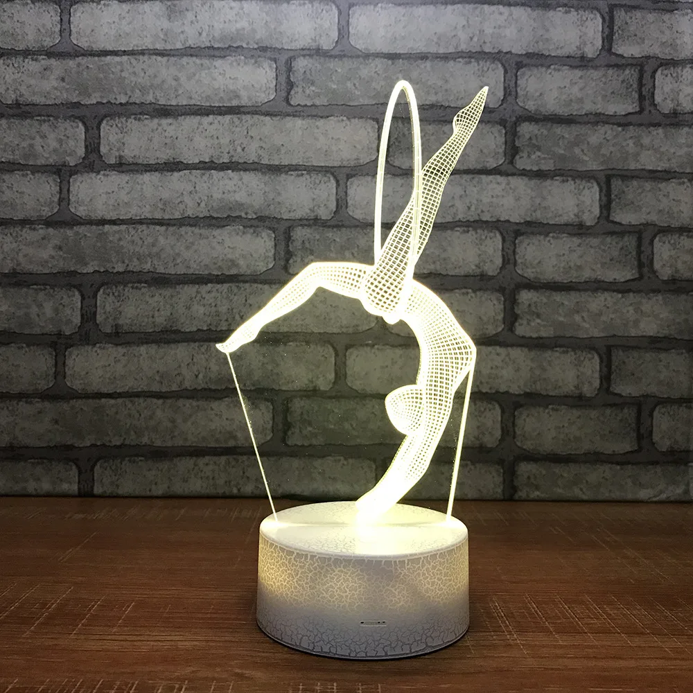 Гимнастский 3d ночник с дистанционным сенсорным выключателем белая база Красивая