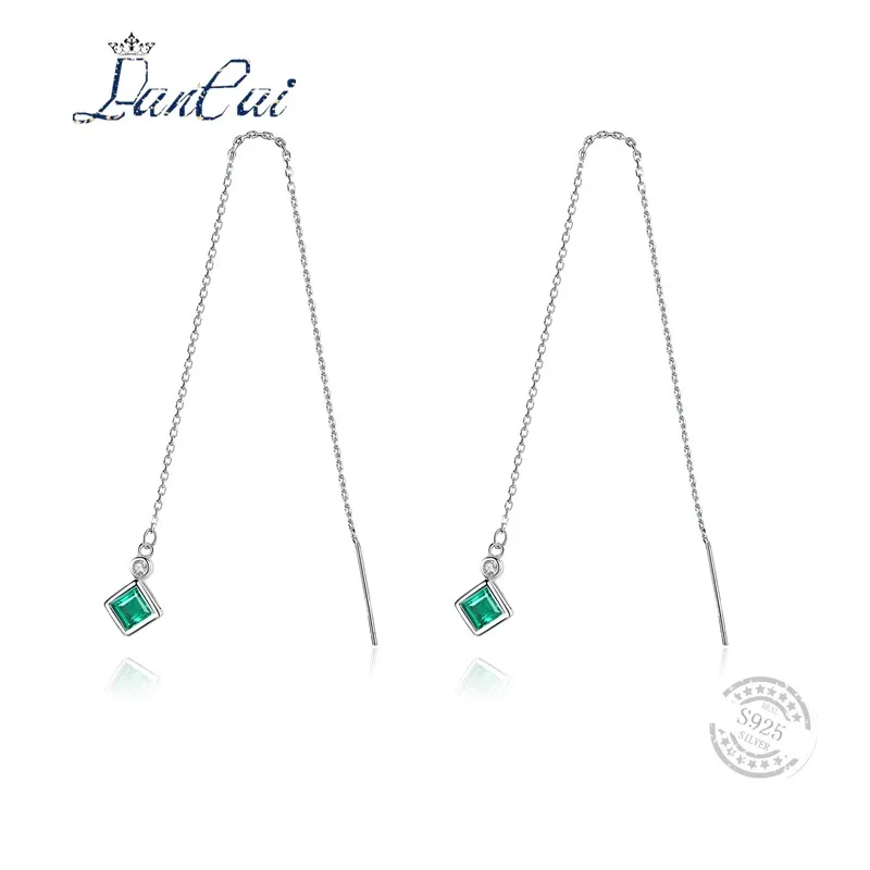 LANCAI Fashion Manual 925 Sterling Silver Earrings Genuine Square Emerald Drop for Women Fine Jewelry Lovers Gift | Украшения и