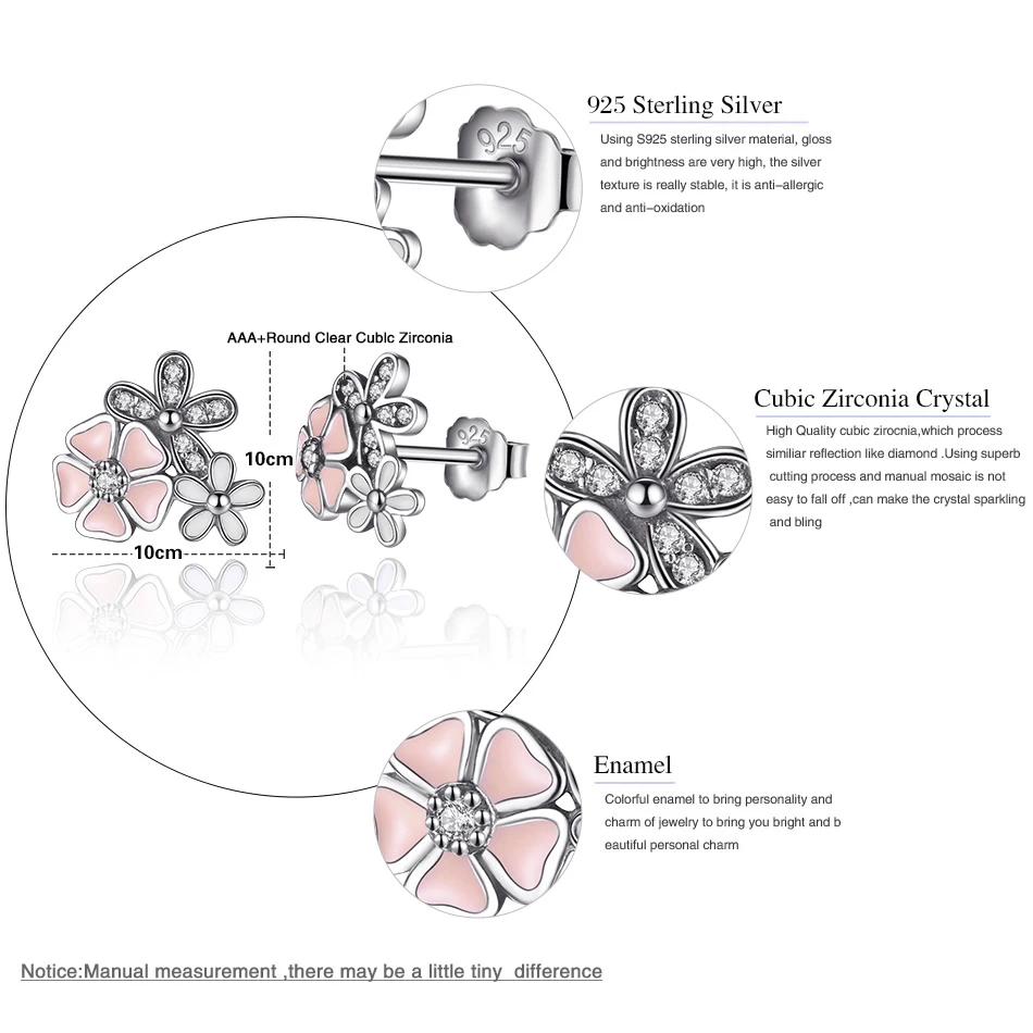 Модные 925 стерлингового серебра примулы Дейзи серьги-гвоздики в виде цветка и