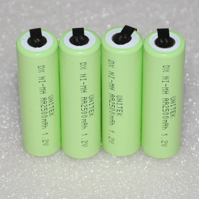 UNITEK 1,2 V AA Аккумуляторная батарея 2500mah 2A Ni-MH nimh аккумулятор с вкладками штырьки для электробритва зубной щетки Philips Braun