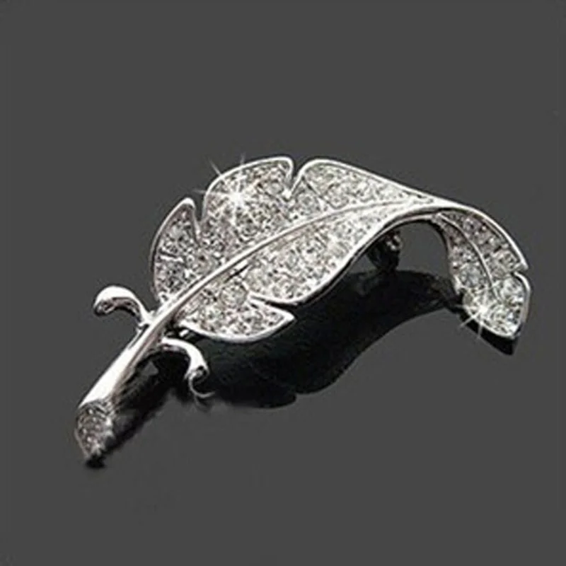 Vintage Cute Beautiful Retro Feather Leaf Rhinestone Planted Mini Brooch Pin CX17 | Украшения и аксессуары