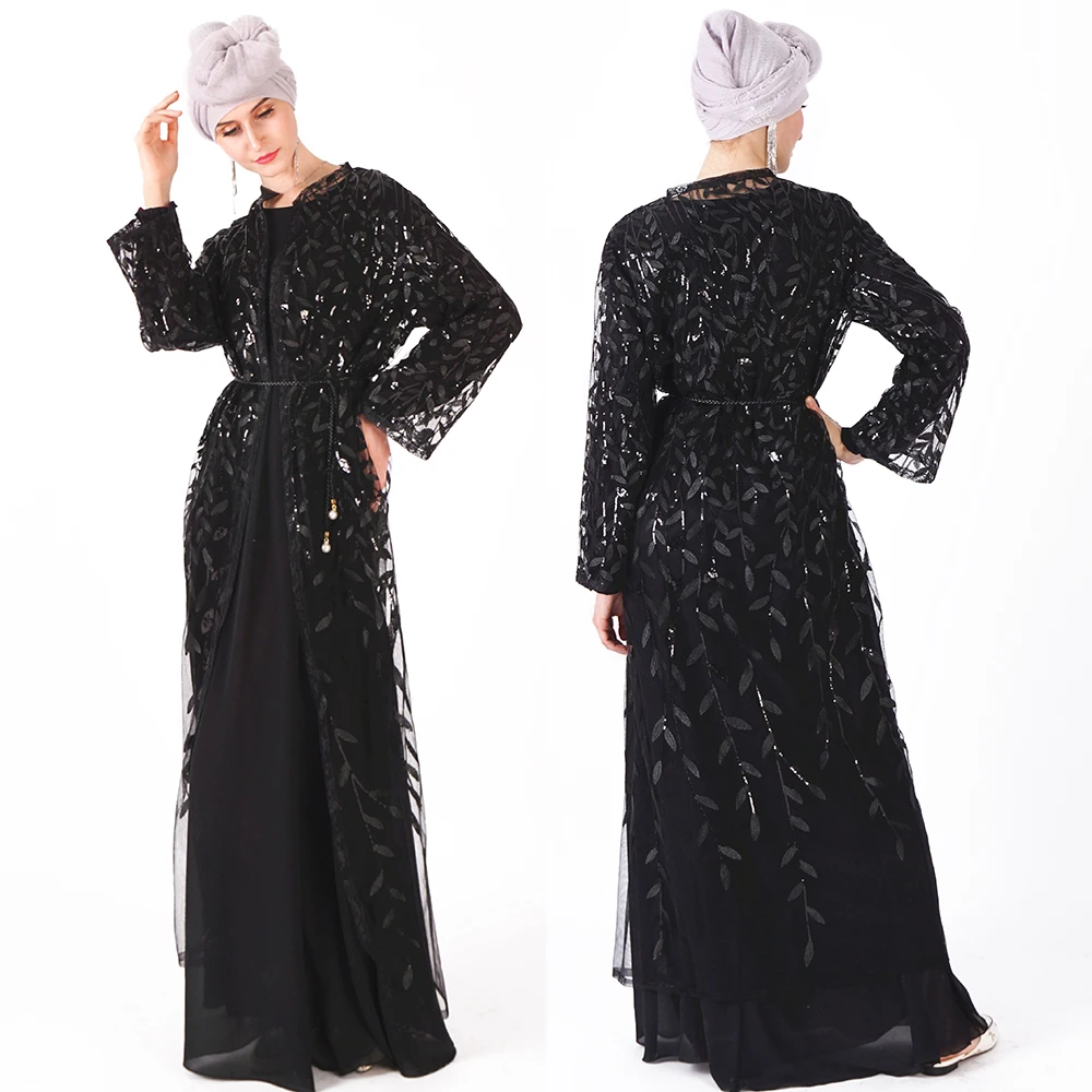 Мусульманская женская абайя с блестками накидка вышивкой модное платье Дубая