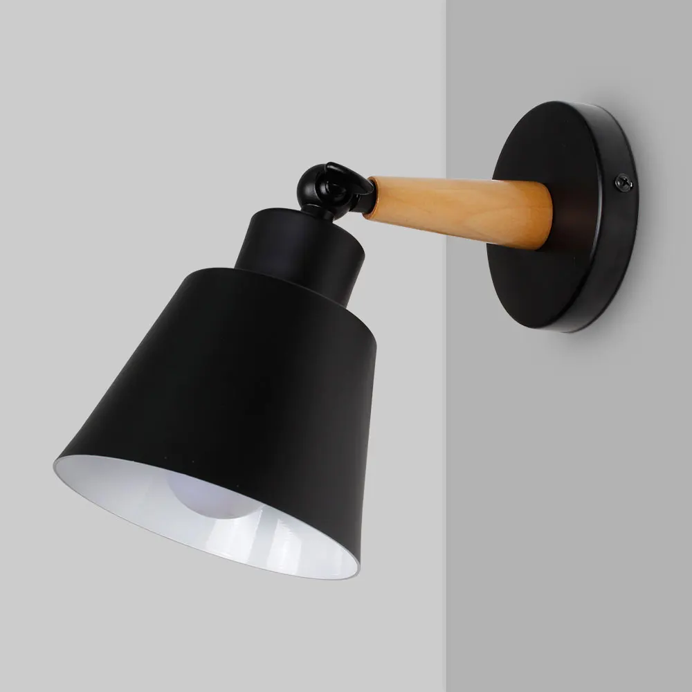 Black No Bulb Настенный светильник в скандинавском стиле, деревянный настенный светодиодный светильник, алюминиевый настенный светильник для бара, кафе, Домашний Светильник, прикроватный светильник для спальни, домашний декор - Цвет абажура: Black No Bulb