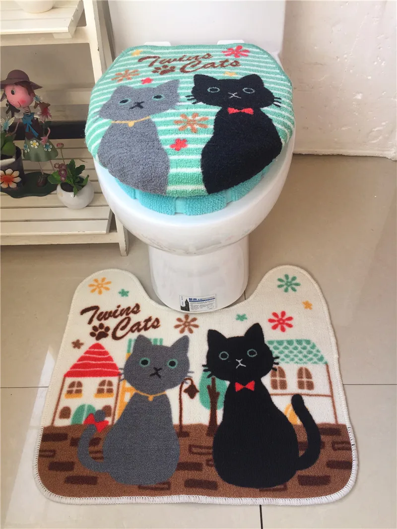 New Soft Cartoon Cat Thickening Bathroom Warm Toilet 3 Piece Set Seat Cushion Cover U Shape Bath Mat Pad | Дом и сад