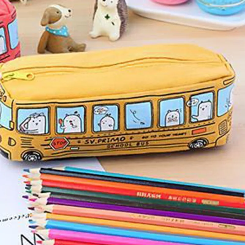 Creative Lovely Bus Style Shape Pen Bag Multifunction Stationeryl Case For School Students Canvas cute Cases | Канцтовары для офиса