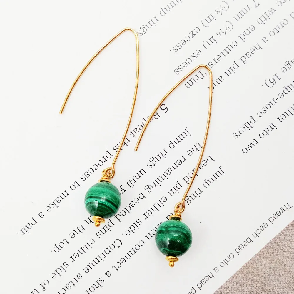 Lii Ji натуральный Малахит 10 мм 925 Висячие серьги из серебра пробы|drop earrings|earrings