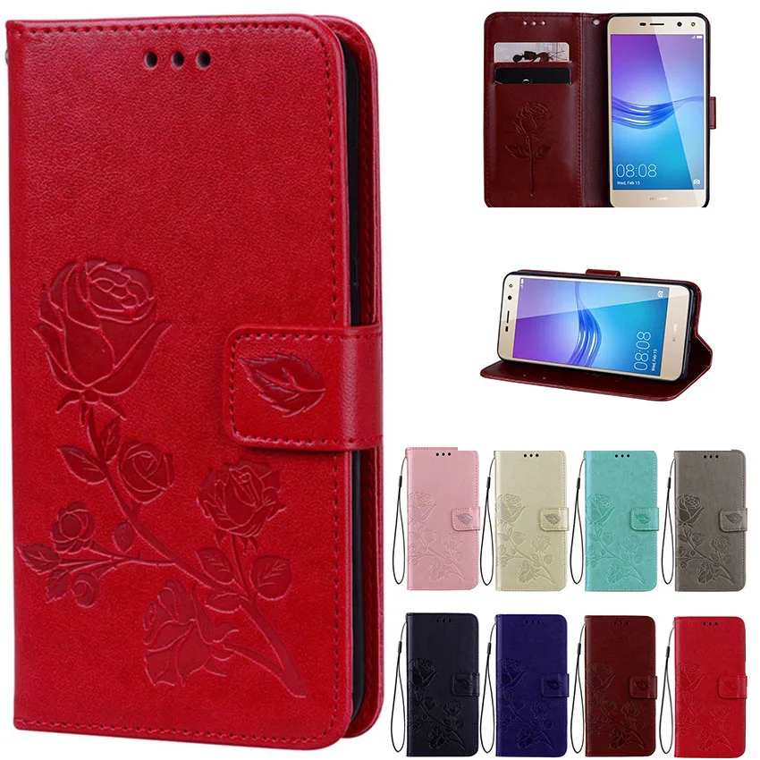 Y5 Y6 2017 чехол для телефона Huawei coque задняя крышка розовый флип кошелек Кожаные