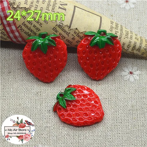 

10PCS Resin Strawberry fruit Flat back Cabochon imitation food Art Supply Decoration Charm Craft DIY 24x27mm
