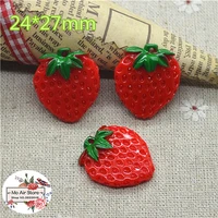 10pcs resin strawberry fruit flat back cabochon imitation food art supply decoration charm craft diy 24x27mm