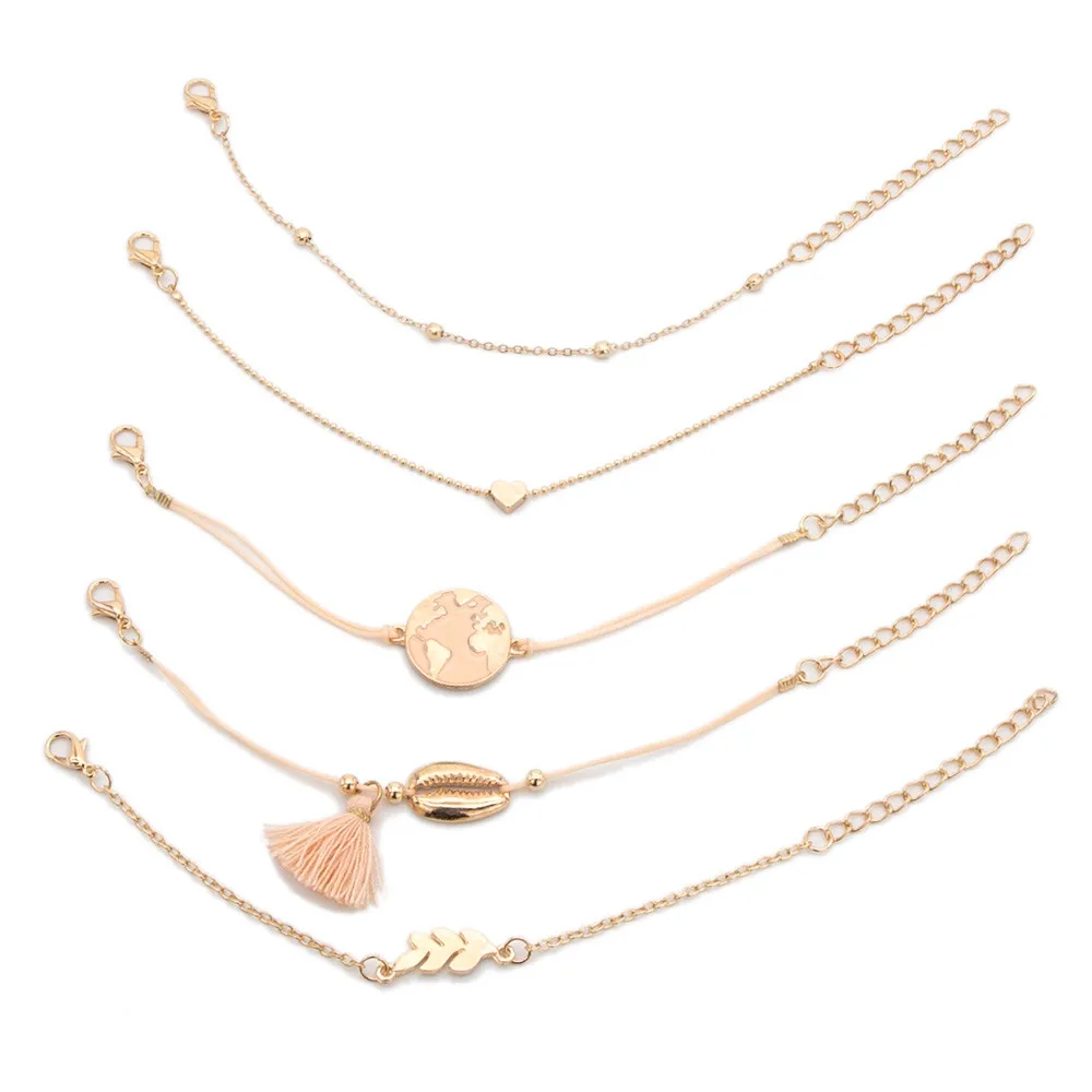 Женский простой браслет с кисточками Модный золотой неправильной формы комплект