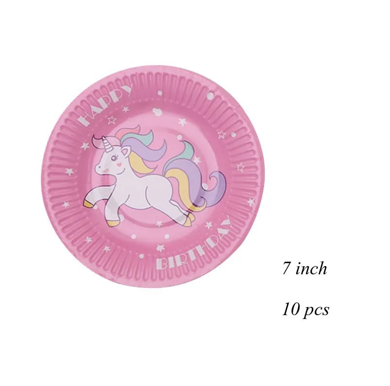10PCS Plates 7inch 1 1 компл. Розовый/Синий Единорог вечерние одноразовые посуда бумажный шарик салфетка/тарелка/чашка детский душ детские предметы для украшения дня рождения - Цвет: 10PCS Plates 7inch 1