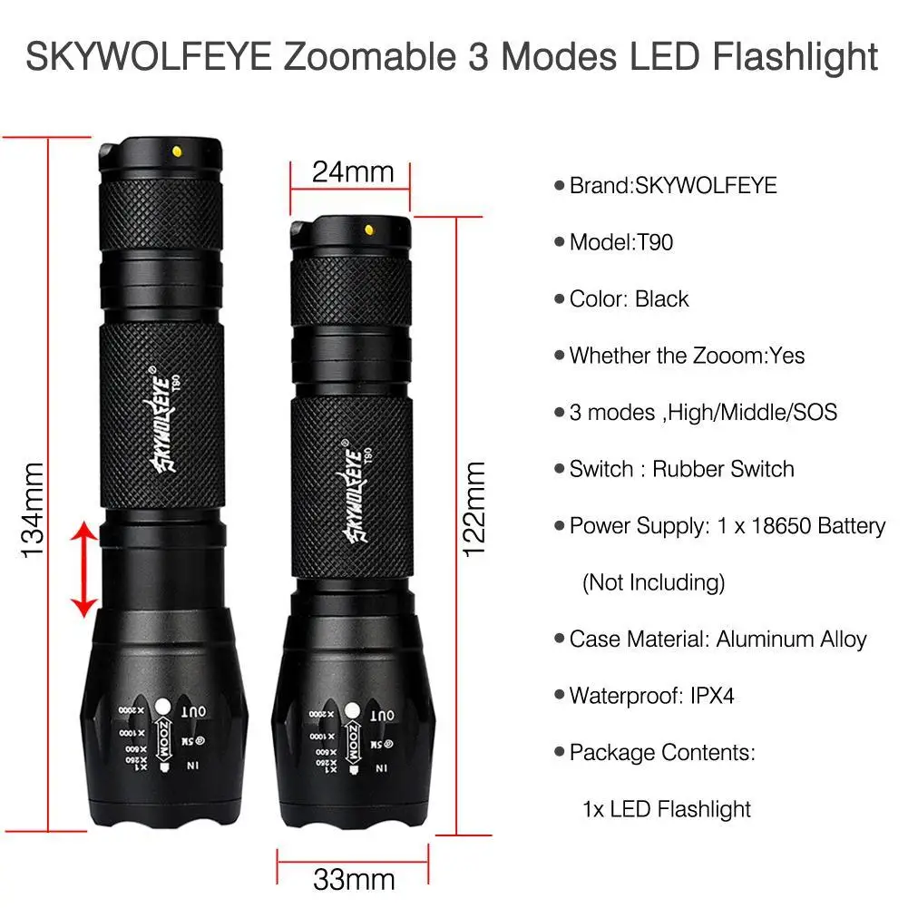 SKYWOLFEYE фирменный фонарь светильник 8000 Люмен масштабируемый T6 LED 3 режима