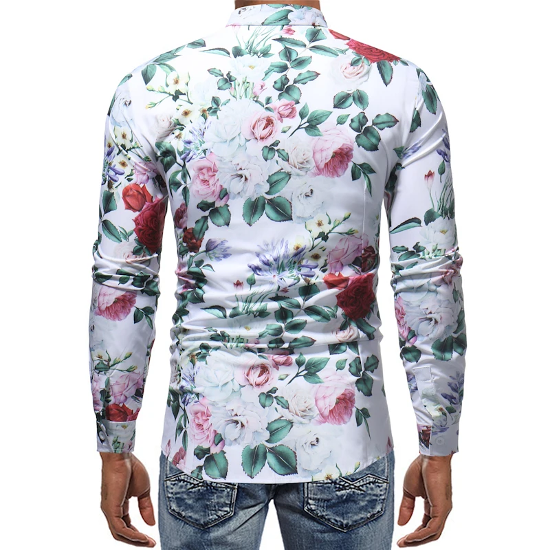 Мужская хипстерская рубашка с цветочным принтом Camisa Masculina мужская длинным